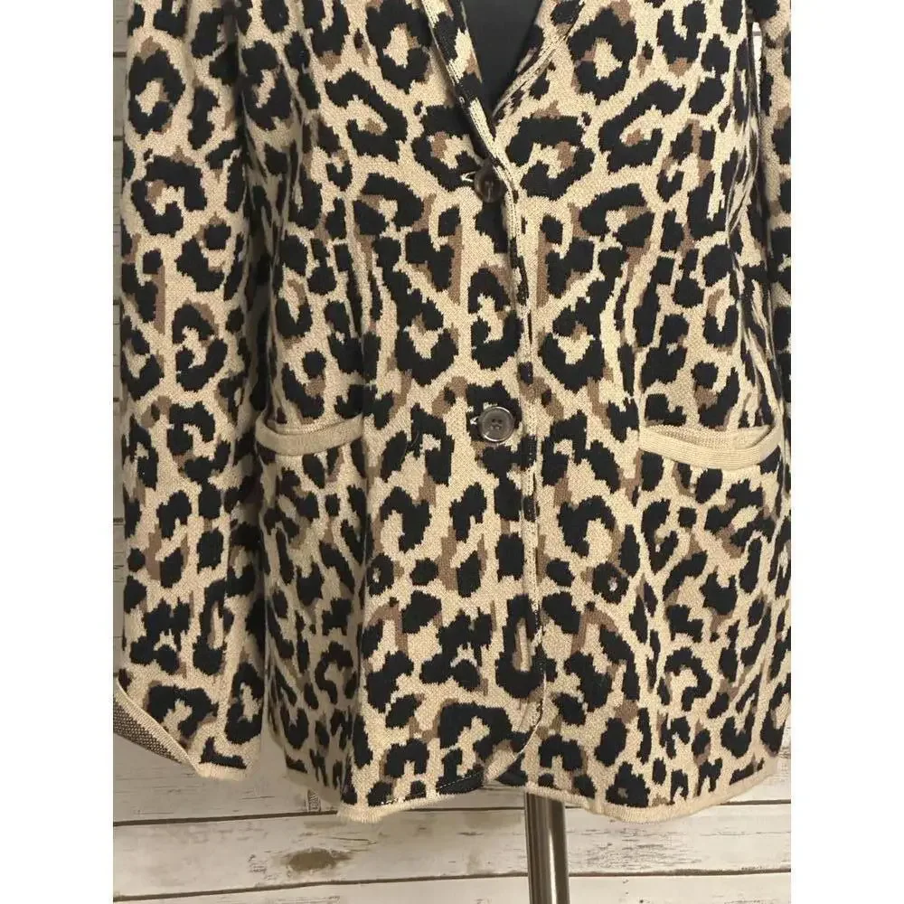J.Crew mob wife business casual cotton leopard sweater blazer Size Small